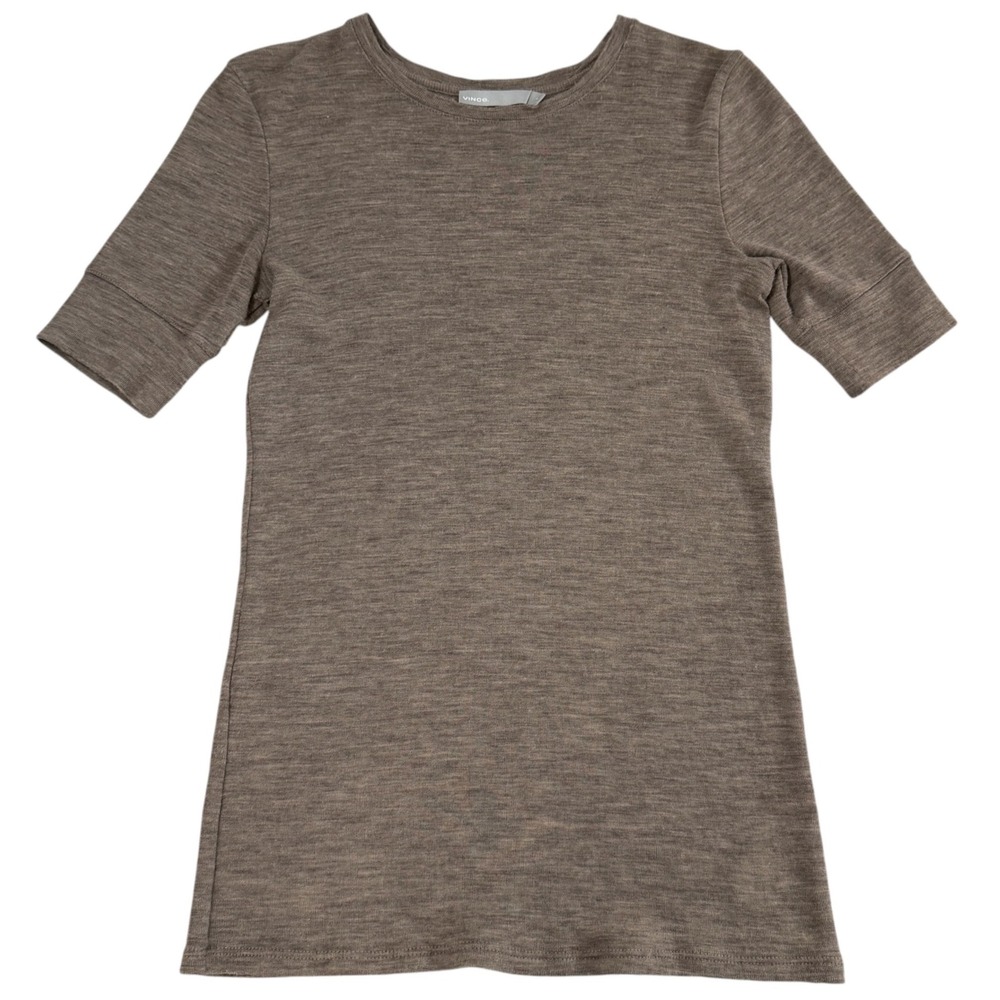 Vince Womens 100% Wool Short Sleeve Crew Neck Top Brown Heathered Size Small